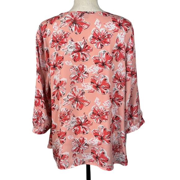 Laura Scott Petite X-Large Top Floral 3/4 Balloon Sleeves Keyhole Lightweight - Picture 5 of 9